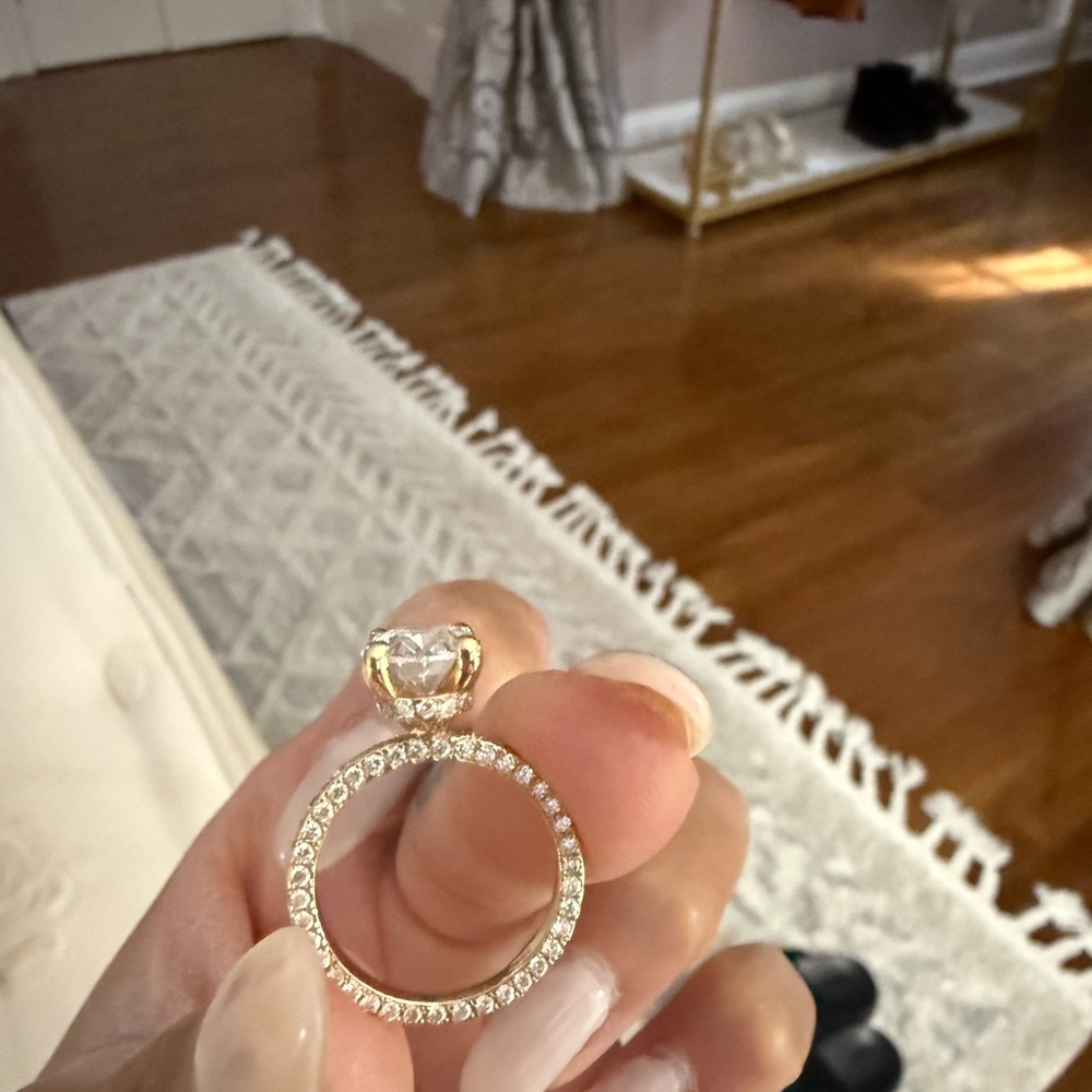 Lab Created Oval Diamond With 3D Pave Setting Full - Picture 2 of 6